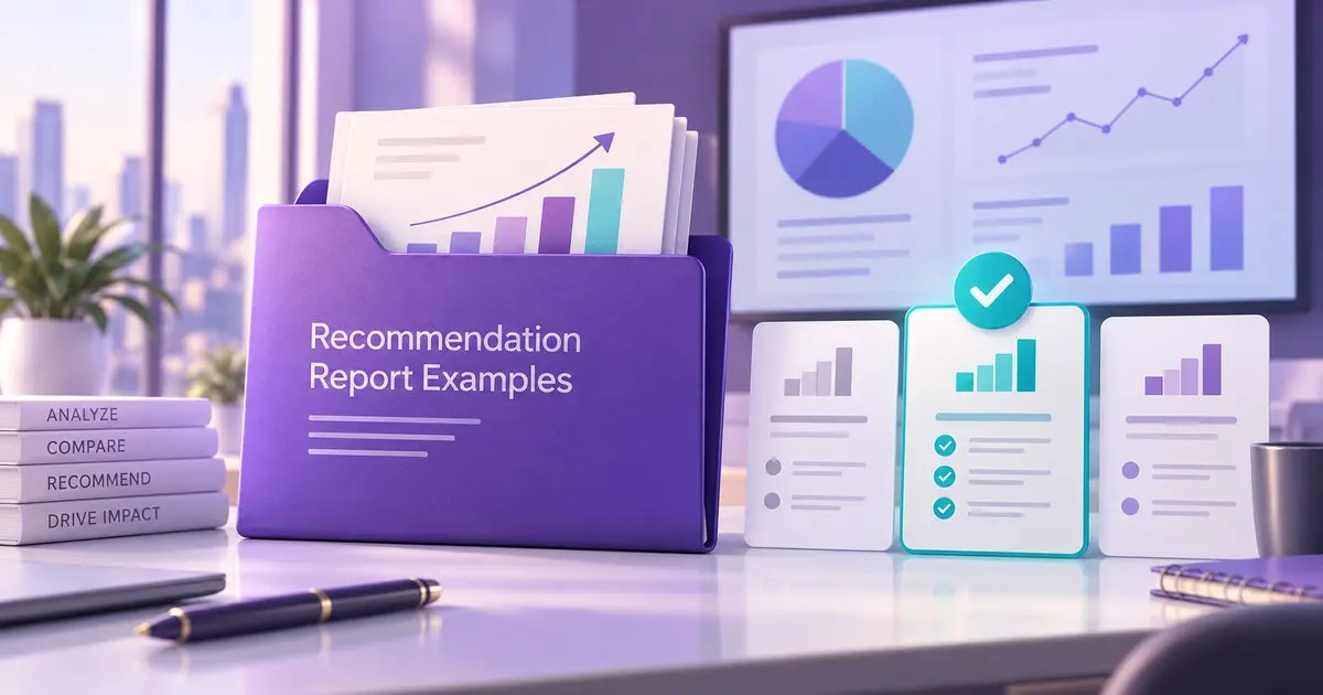 Recommendation report with comparison cards and decision-support charts