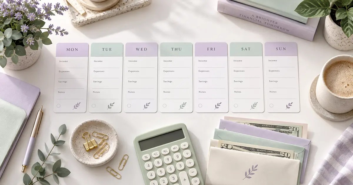 Weekly budget planner with calculator and cash envelopes