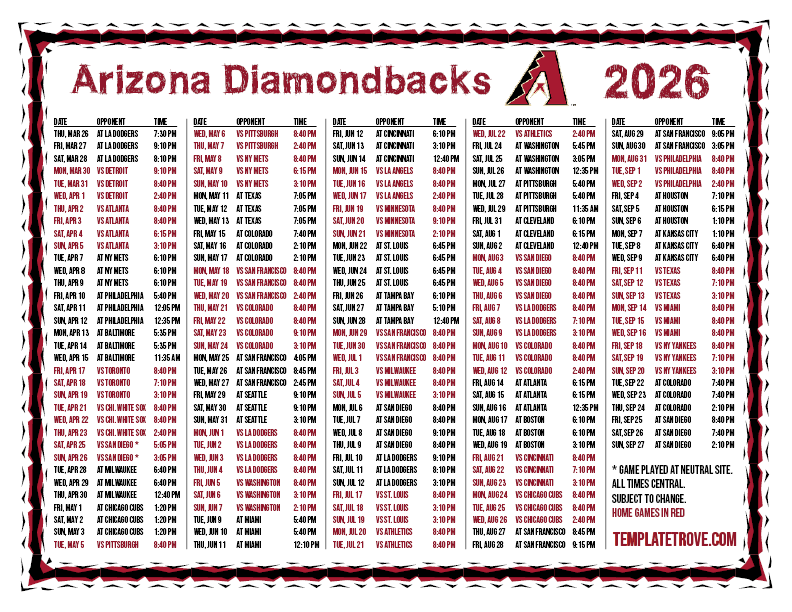 Printable 2026 Arizona Schedule CT 2026 Arizona Printable Schedule PNG 