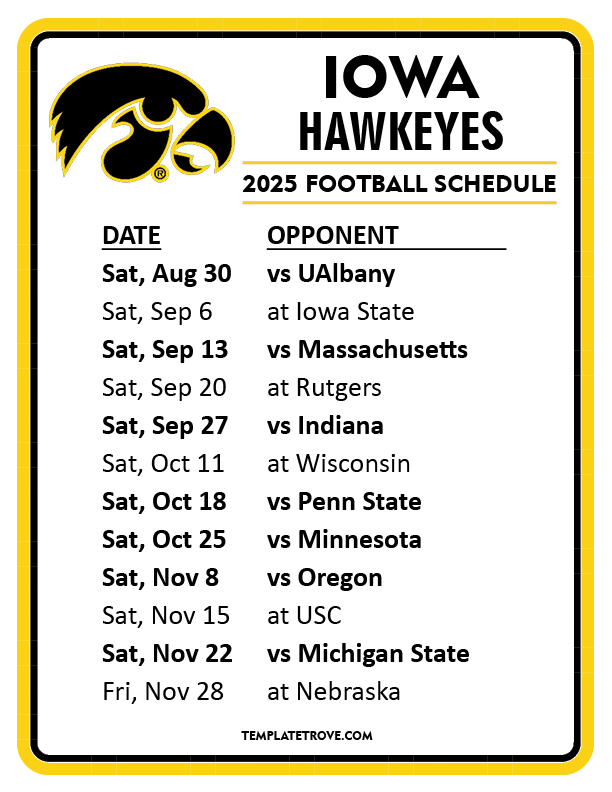 Iowa Vs Iowa State Game Time Revealed Printable 2025 Iowa Hawkeyes Football Schedule 