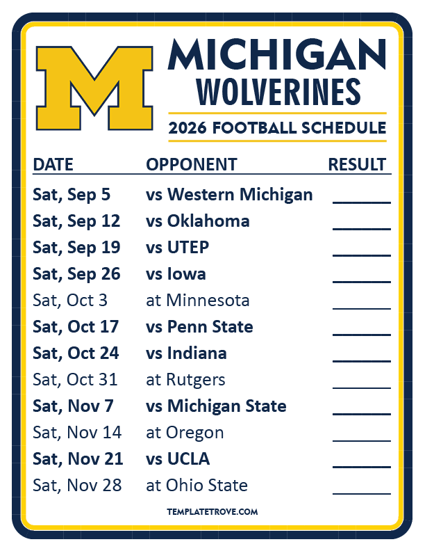 Printable 2026 Michigan Wolverines Football Schedule Printable 2026 Michigan Wolverines Football Schedule 2 