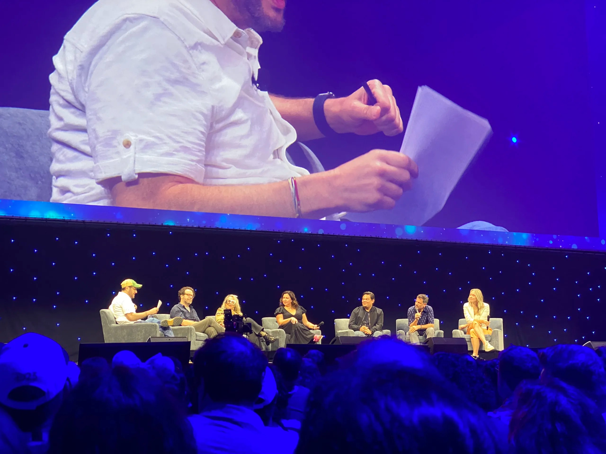 Michael Giacchinio hosts the "Music of Marvel Studios" panel at D23 2024.