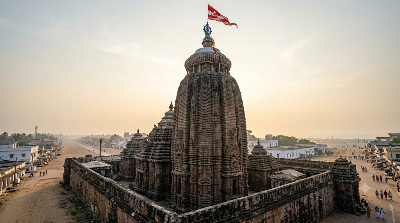 Puri Jagannath Temple timings guide: Kalinga-style temple tower at dawn above Puri Grand Road