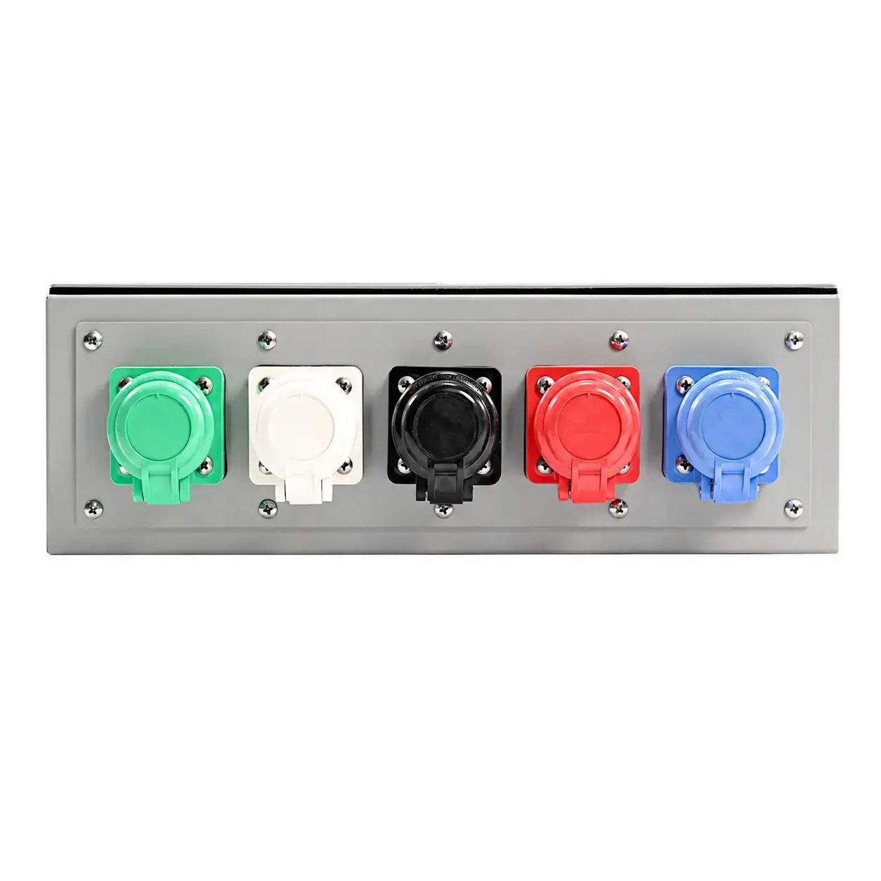 Generator Cam Box with five color-coded Series 16 male cam receptacles and protective covers