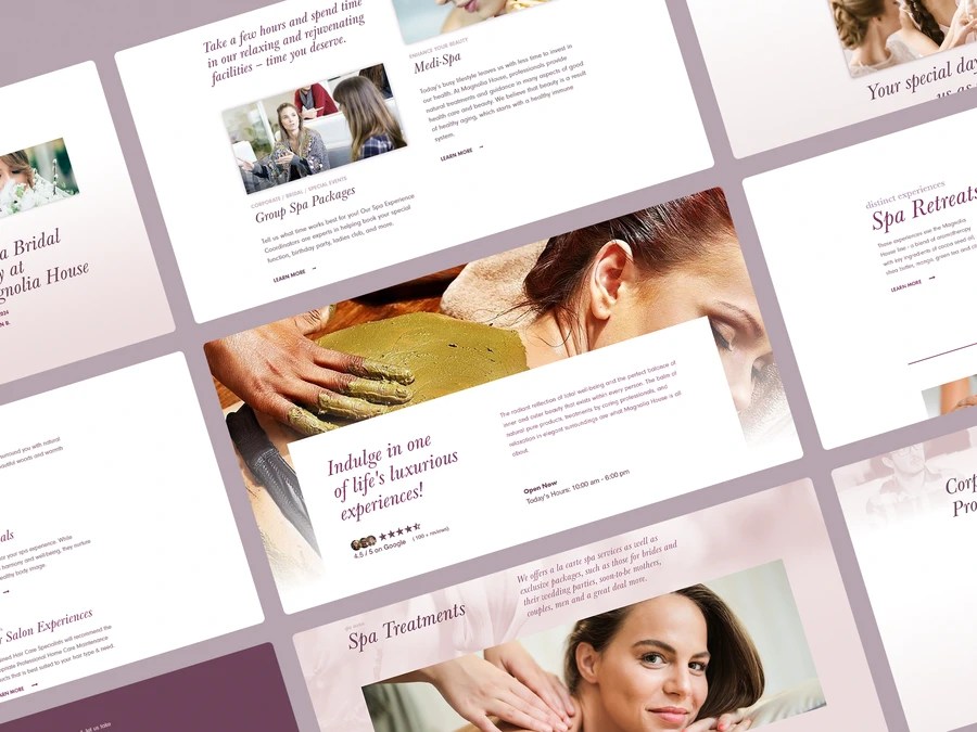 website screen designs | Magnolia House Spa