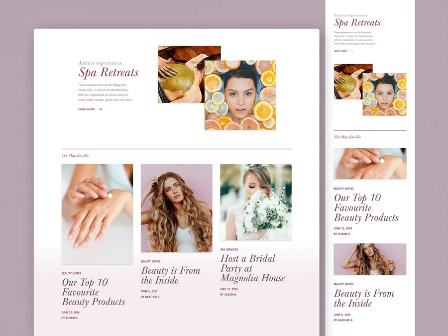 desktop and mobile website designs | Magnolia House Spa