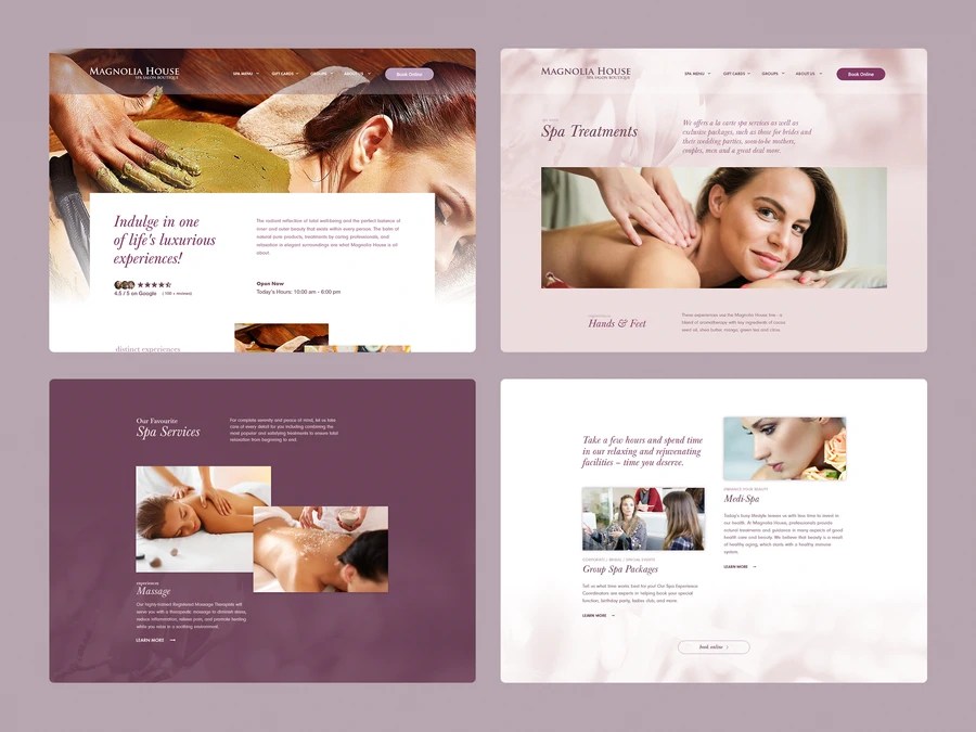 website screens | Magnolia House Spa
