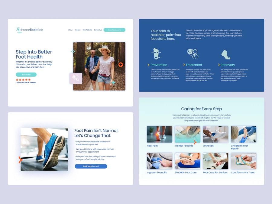 Simcoe foot clinic | web design panels