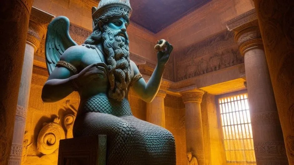 Representação de uma estátua de Dagom em seu templo