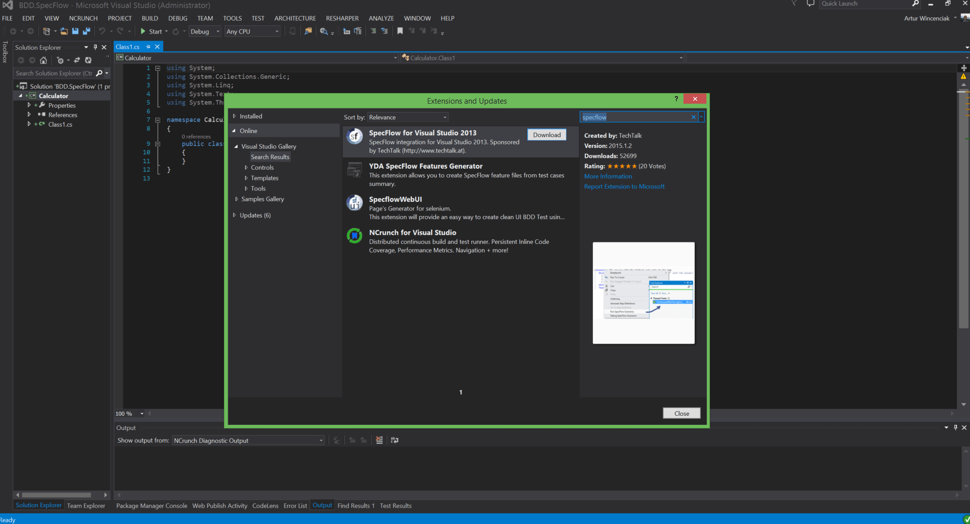 Wybieram narzędzie SpecFlow.
