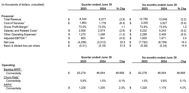 TERAGO Results of Operations Financial Results Q2 2025