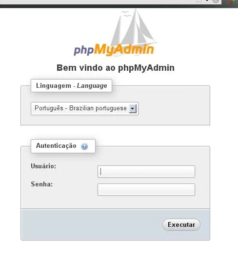 Tela principal do phpMyAdmin