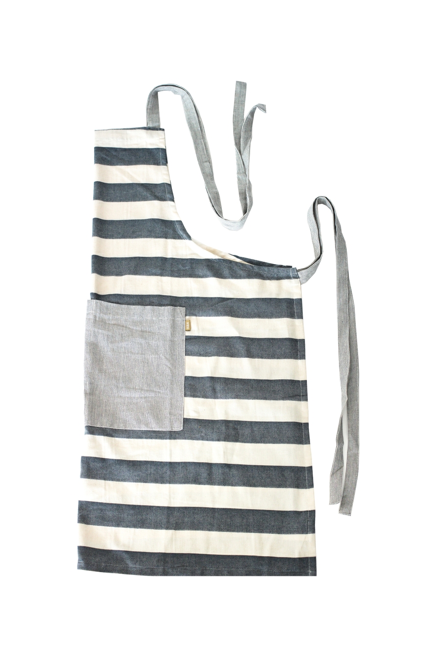 Standard Tie Apron- Wide Stripe Dark Blue - Image 3