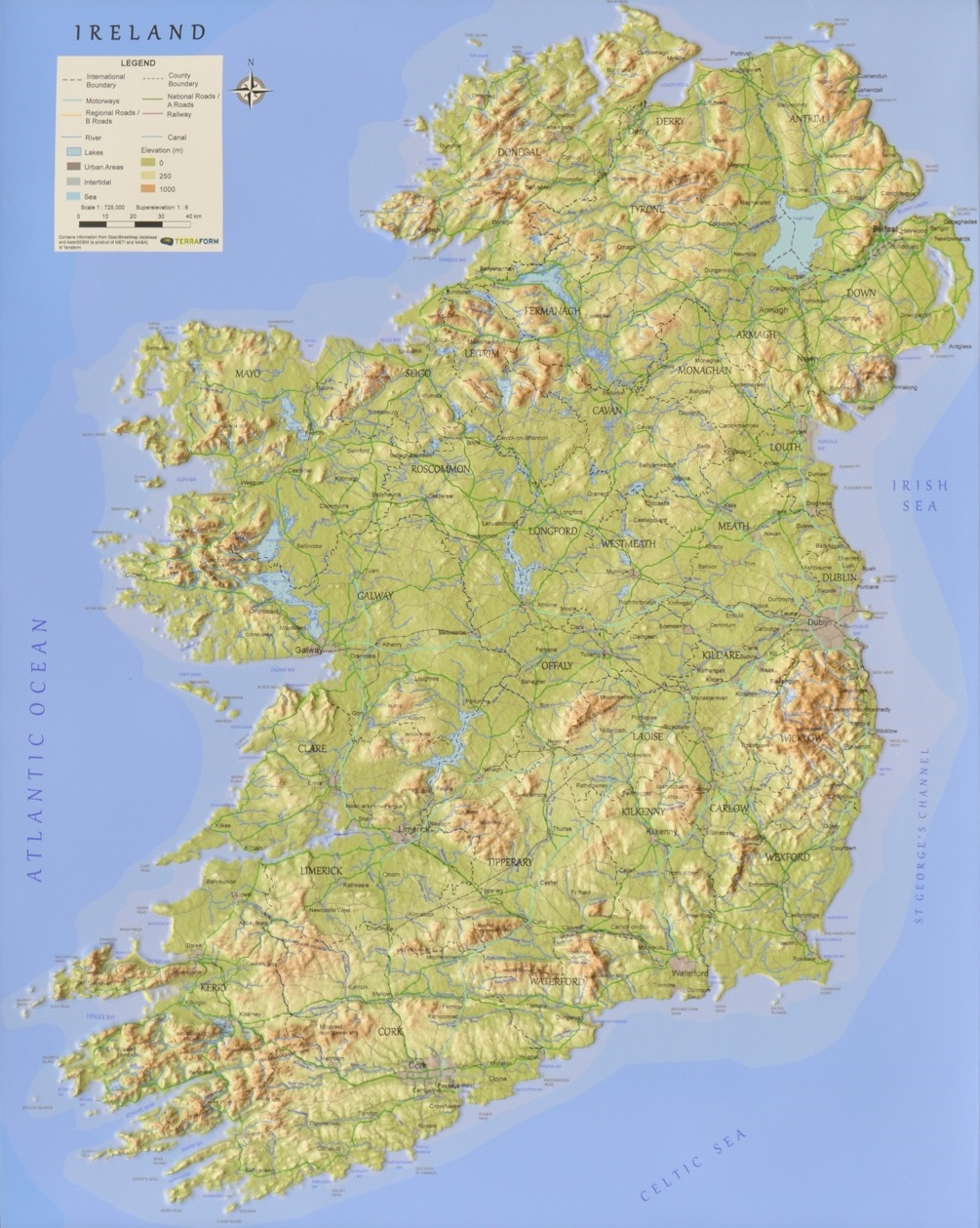 Topography Ireland Printable Unframed 3 