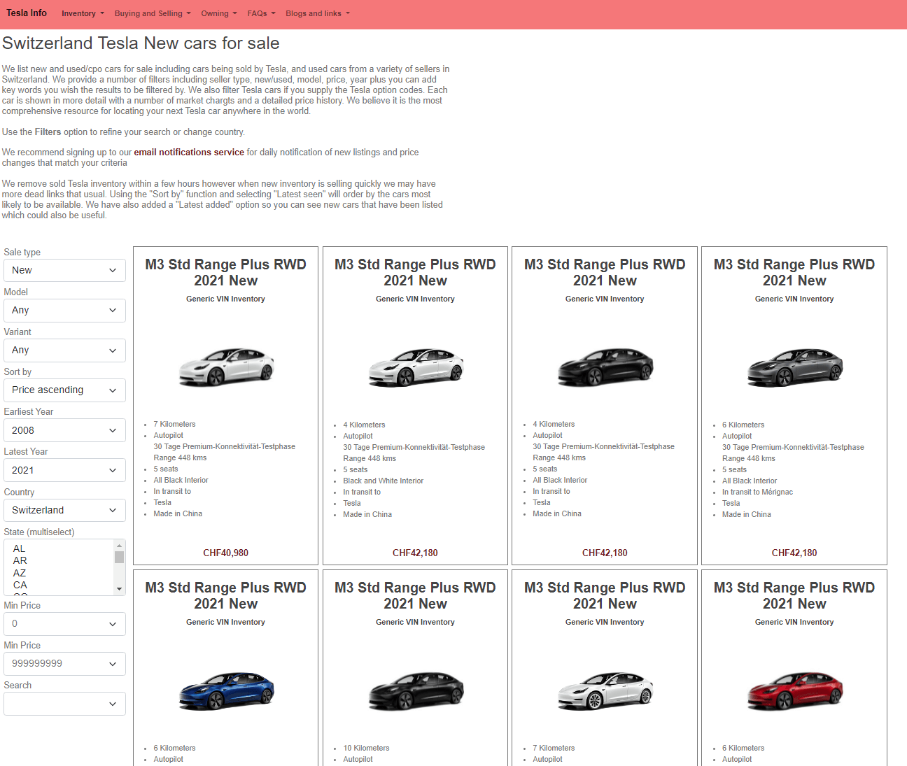 Tesla inventory in canada