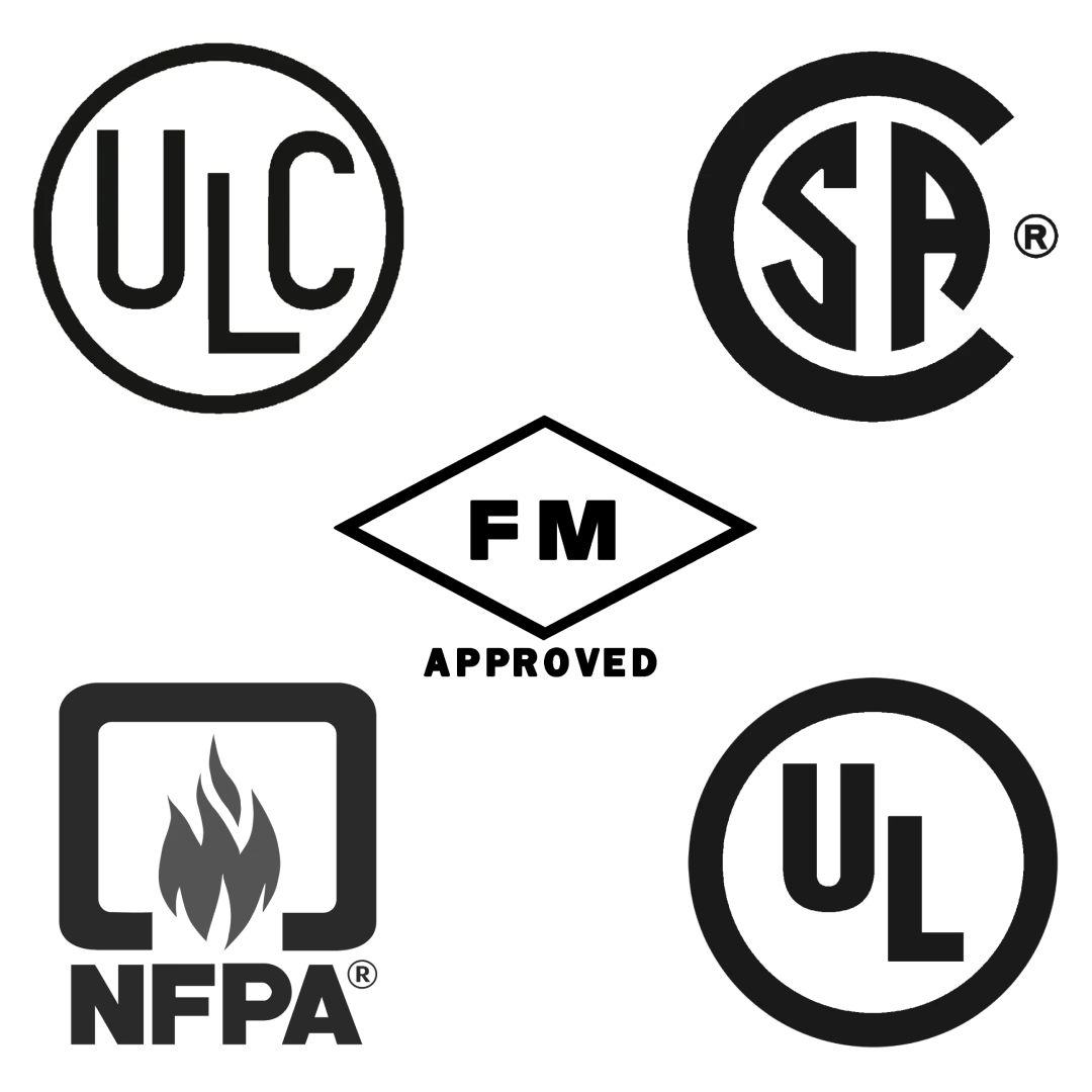 industry marks, ULC, UL, CSA, FM, NFPA