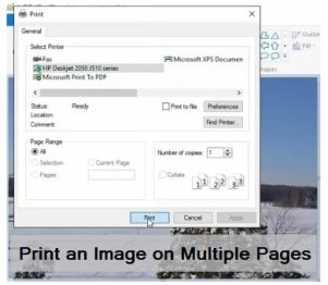 How to print an image across multiple pages without losing quality.