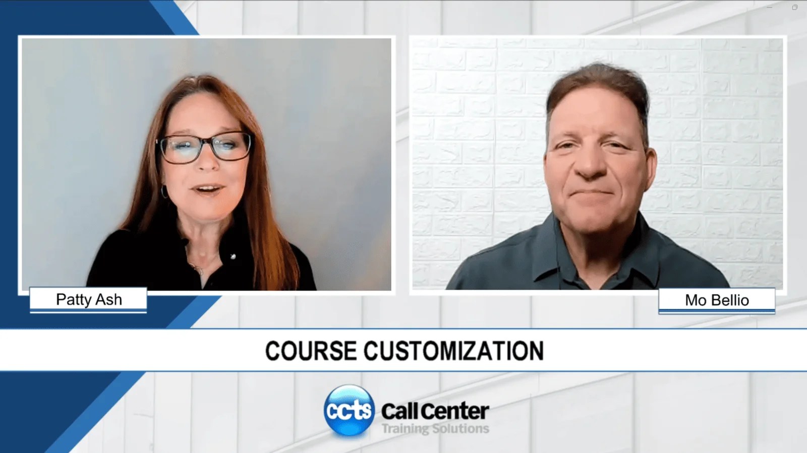 Course Customization Introduction: Patty Ash and Mo Bellio on video call.