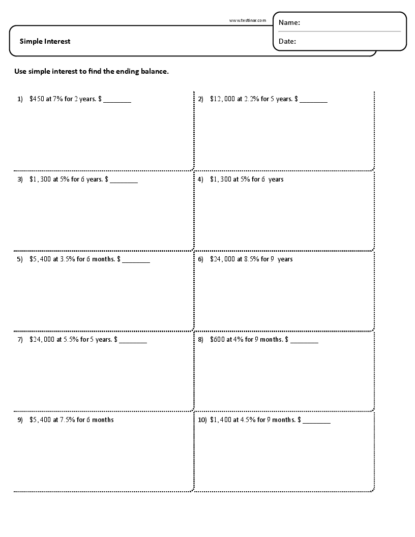 Simple interest worksheets