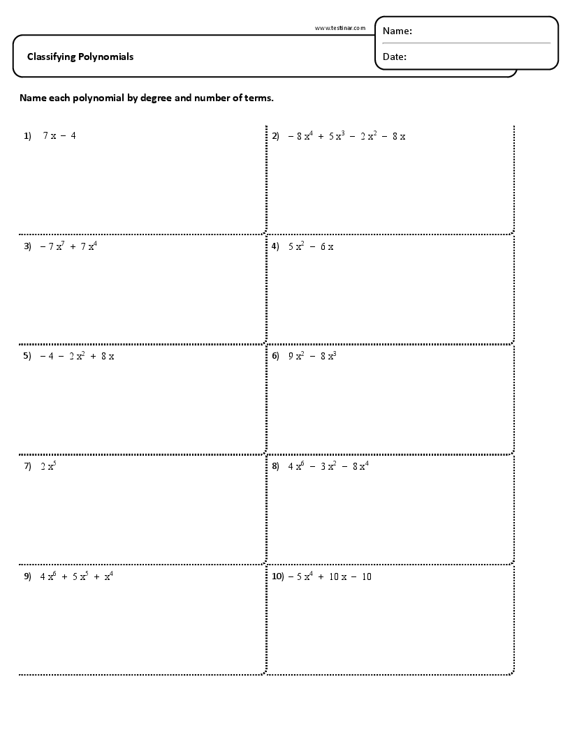 Classifying polynomials worksheets