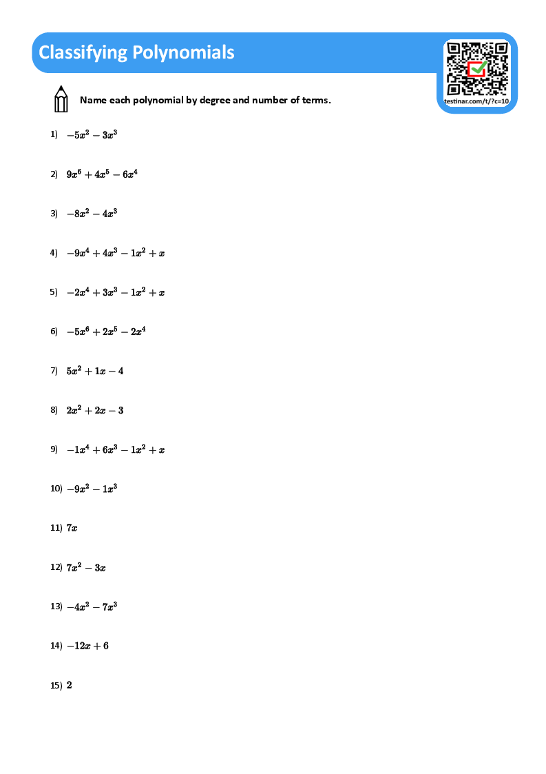 Classifying polynomials worksheets