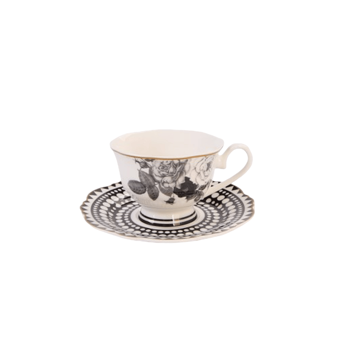 JENNA CLIFFORD - Black Rose Cup & Saucer in Gift Box