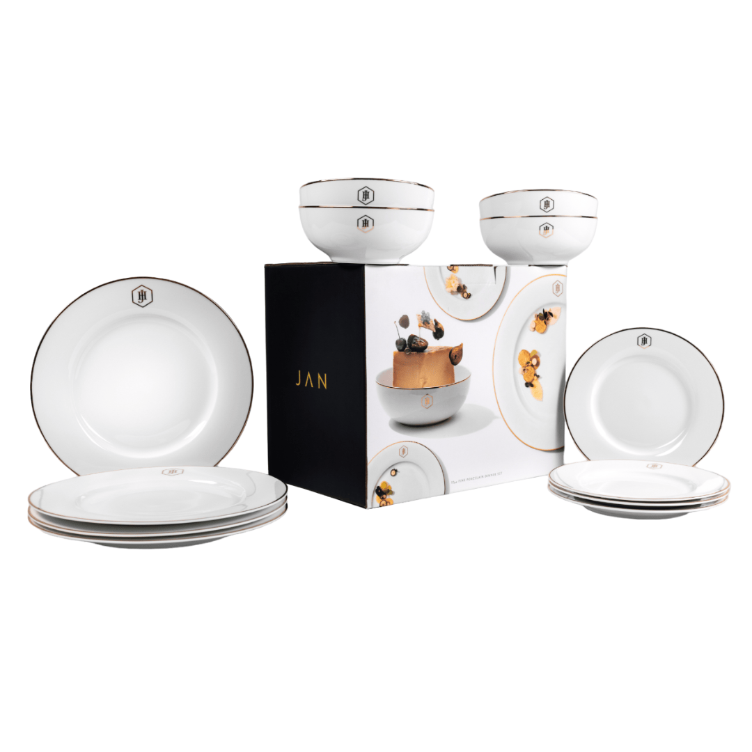 JAN - Gold Rimmed 12pce Dinner Set in a Gift Box