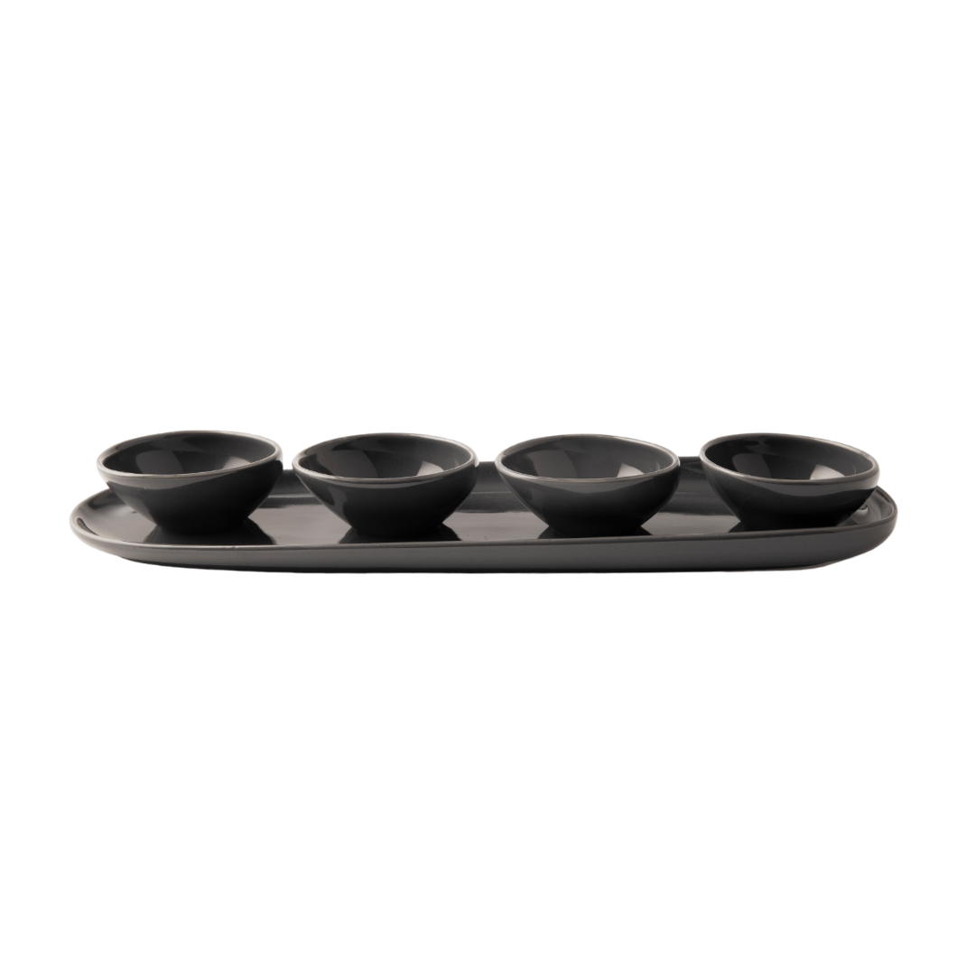 OMADA - Irregular Dark Grey Plate with 4 Bowls