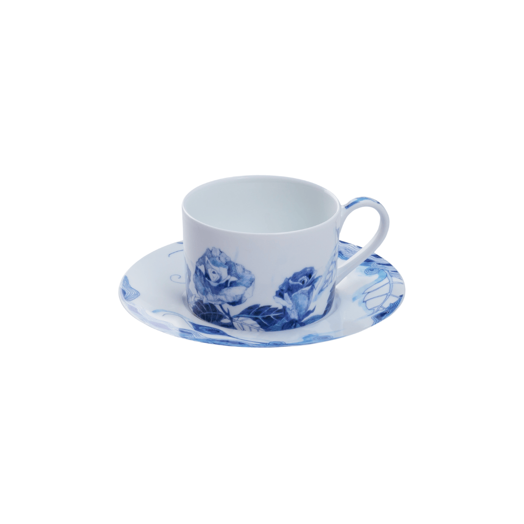 JENNA CLIFFORD - Peacock Sapphire Garden Cup & Saucer Set of 4
