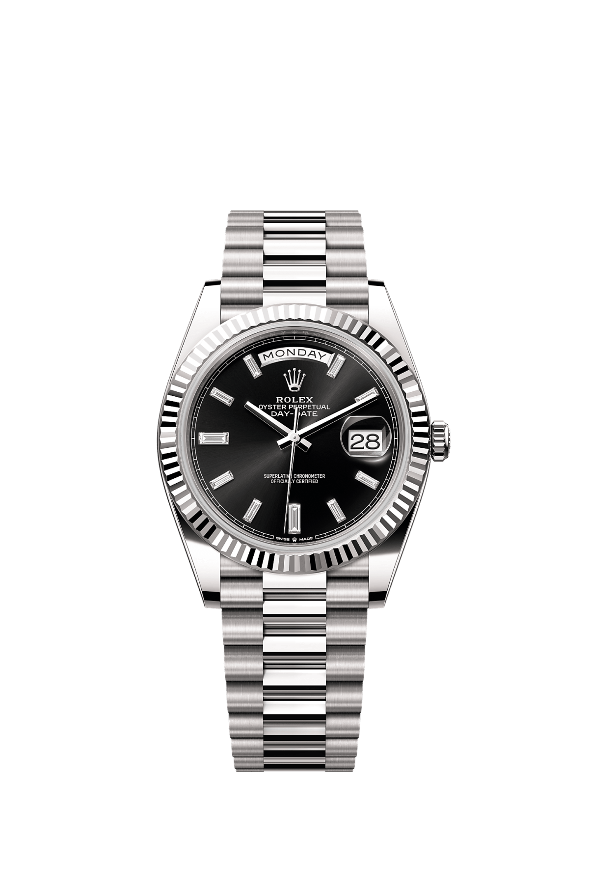Rolex Day-date 40 Black Baguette Dial, White Gold