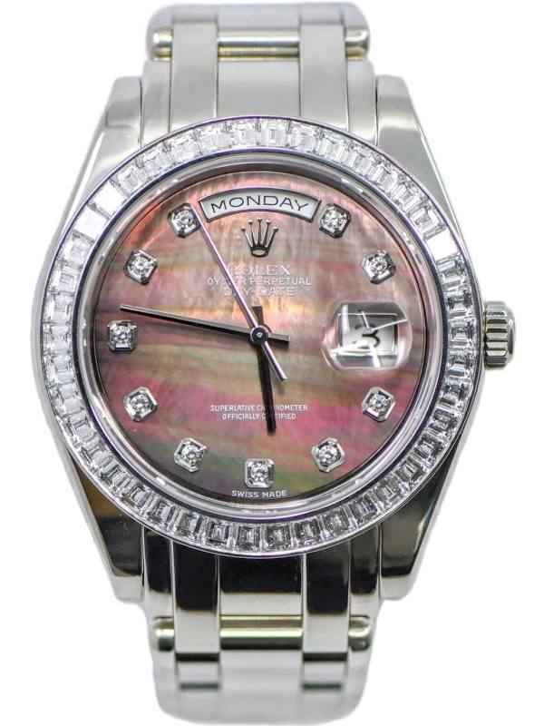 Rolex Day-Date Masterpiece Platinum Black MOP Diamond Dial and Diamond Bezel