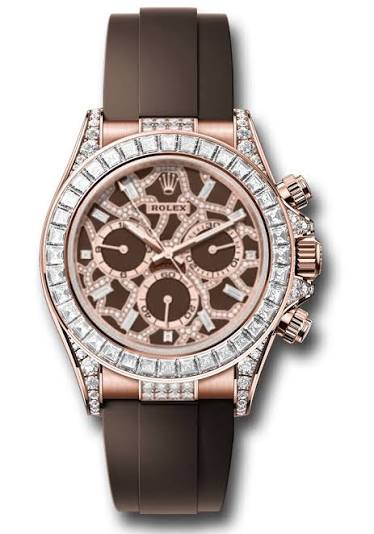 Rolex Cosmograph Daytona Giraffe, Everose Gold, Baguette diamond bezel, Brown and rose gold diamond-paved dial (Custom made)