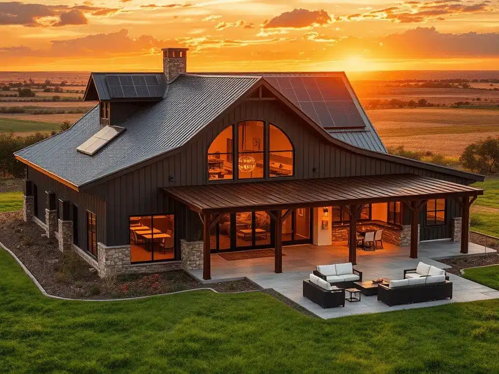 rendering of a custom barndominium made for a client who asked for custom floor plans