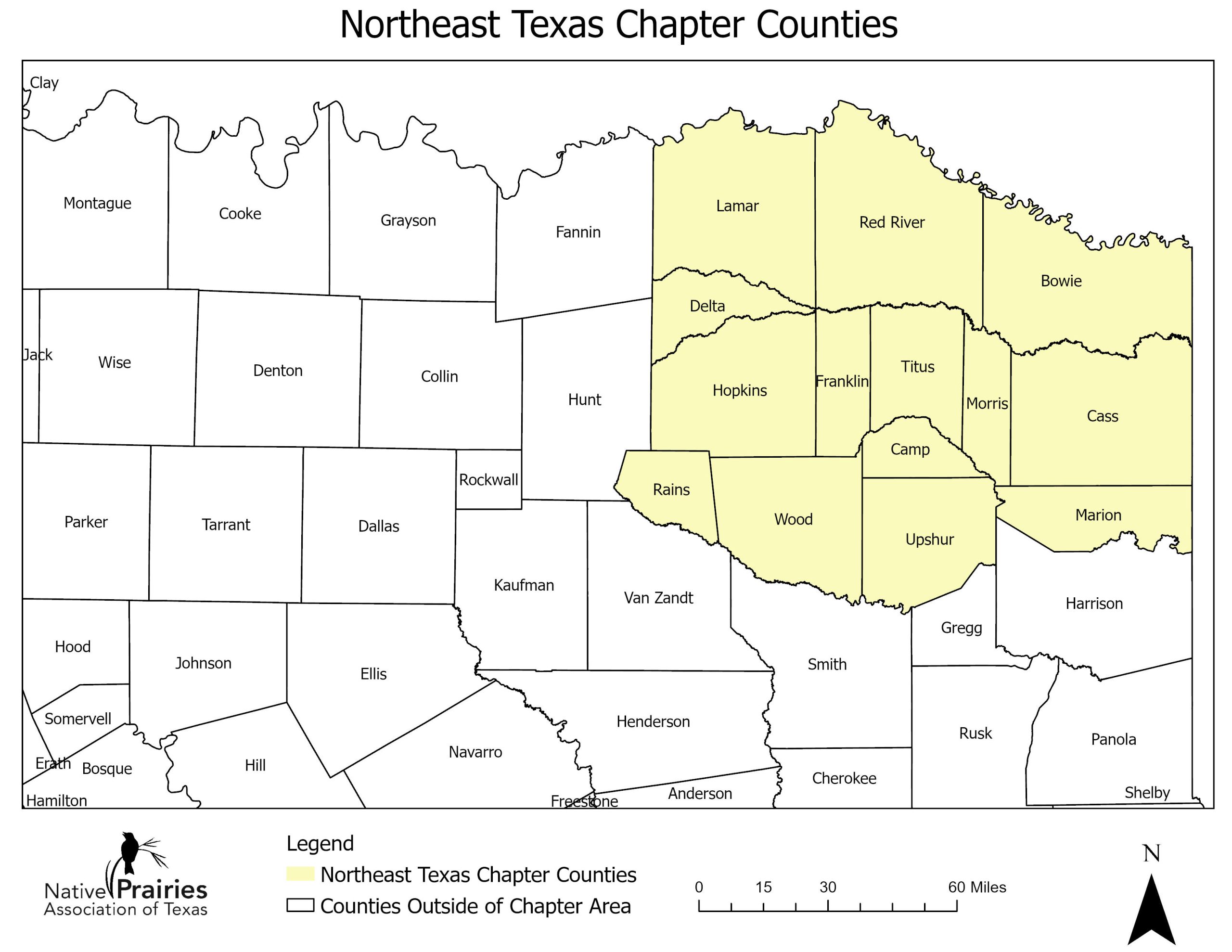 Northeast Texas Chapter NPAT Northeast Texas Chapter Counties Map 2 Scaled 