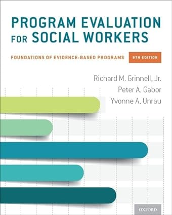 Program Evaluation for Social Workers - Foundations of Evidence-Based Programs (8th Edition) Format: PDF eTextbooks ISBN-13: 978-0190916510 ISBN-10: 0190916516 Delivery: Instant Download Authors: Richard M. Grinnell Publisher: Oxford University 