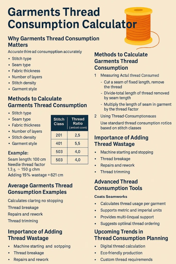 Garments Thread Consumption Calculation info Graphs a close-up of a sewing instructions