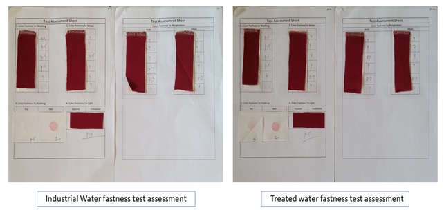 Shows effects of red shade by industrial water and treated water