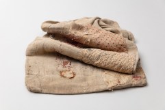 Mandy Pattullo. Feedsack, 2020. Appliqued, mended and stitched grain sack from France.