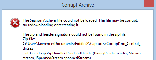 Corrupt Archive dialog
