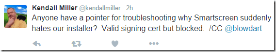 Twitter post about bad signature
