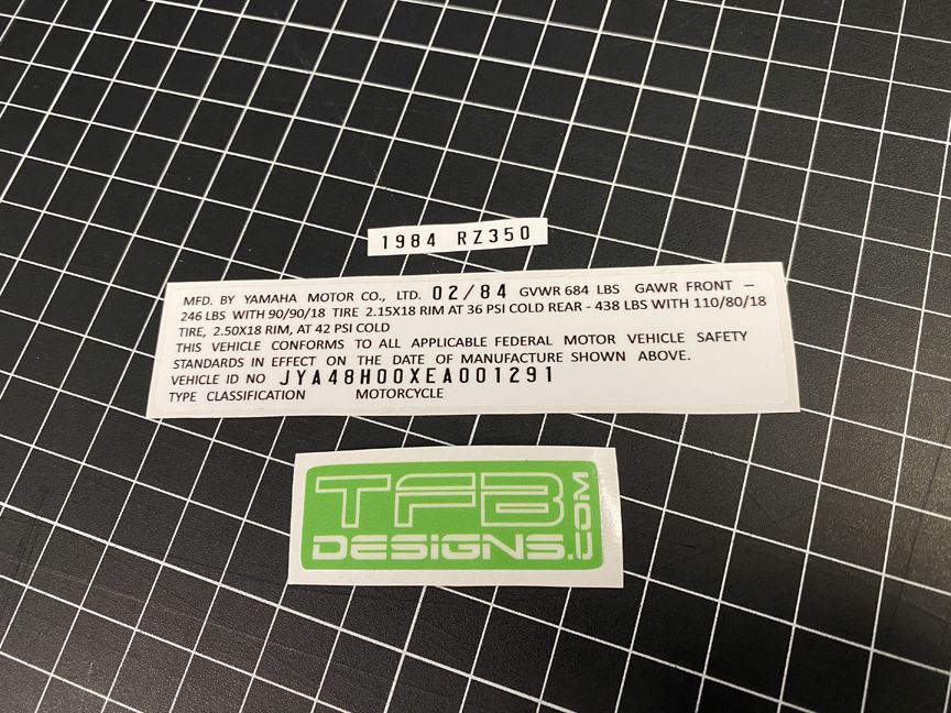 VIN Number Decal - 1983-1995 Yamaha RZ350 OEM Replacement - TFB