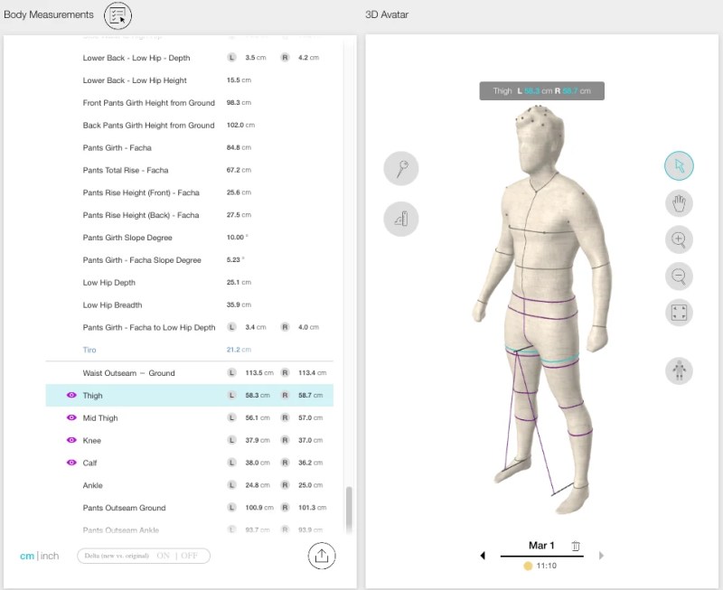 3D body scan output showing precise body measurements and landmarks