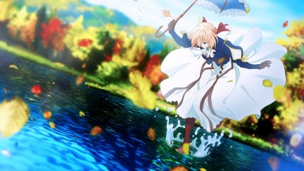 Mountain and clouds digital wallpaper, two anime character standing on wood branch facing. Violet Evergarden, anime girls, Violet Evergarden (anime), water, umbrella | 1762x991 Wallpaper