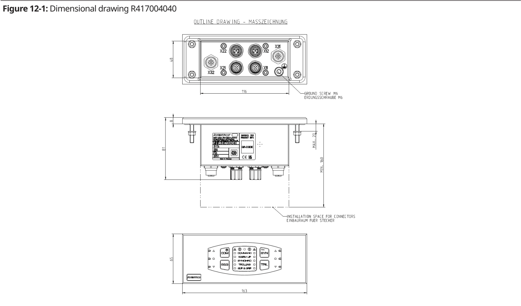 AVENTICS R417004040 dimension drawing — manufacturer technical drawing with dimensioned component views