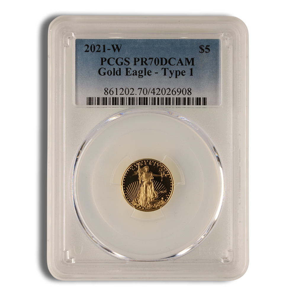 2021-W 1/10 oz Proof Gold Eagle $5 PCGS PR70 - Type 1