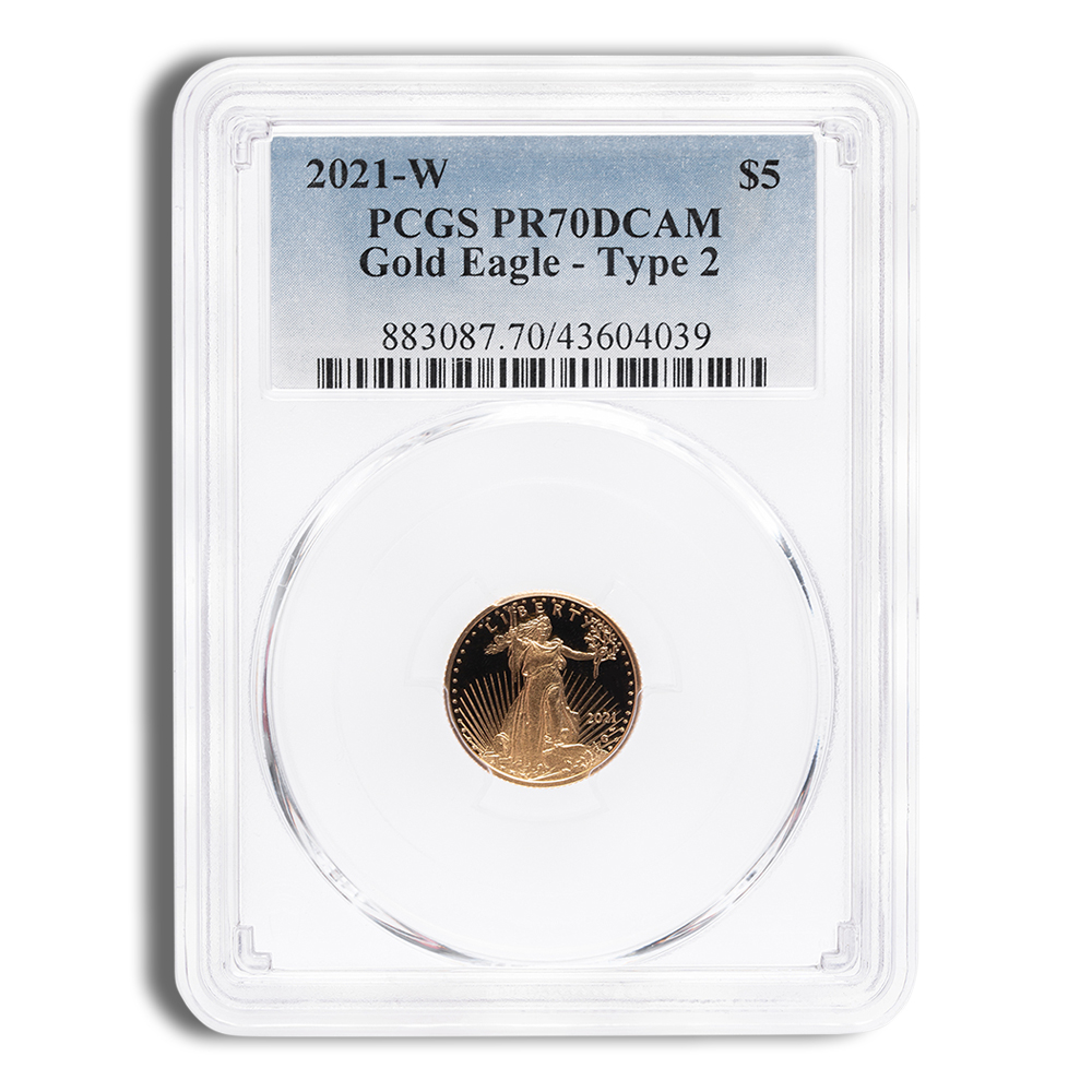 2021-W 1/10 oz Proof Gold Eagle $5 PCGS PR70 - Type 2