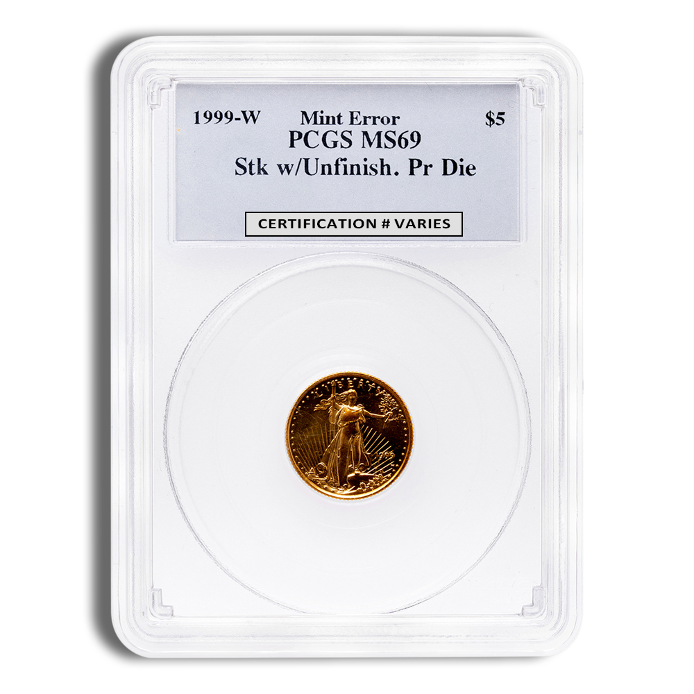 1999-W 1/10 oz Unfinished Proof Die Gold Eagle $5 PCGS MS69