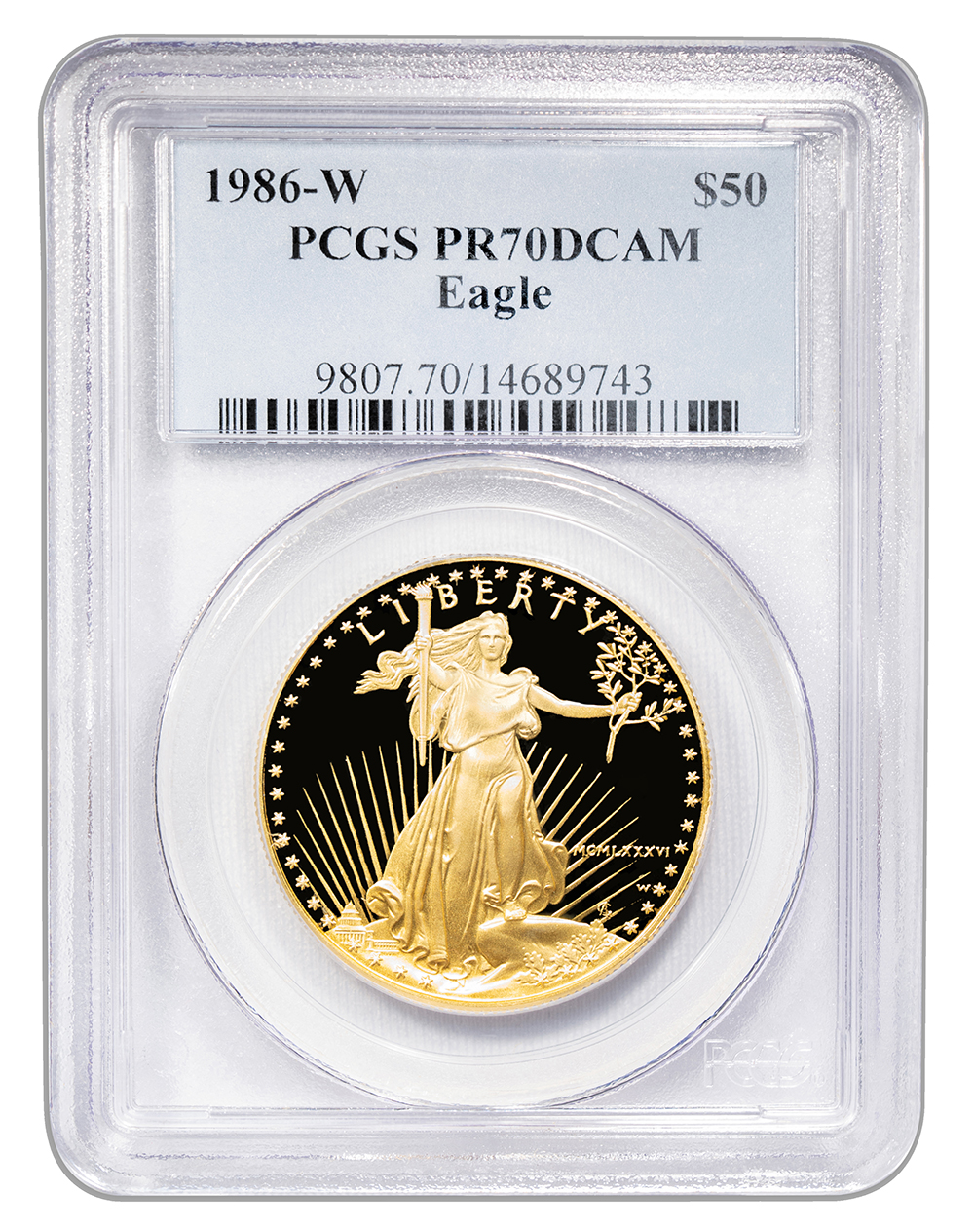 1986-W 1 oz Proof Gold Eagle $50 PCGS PR70