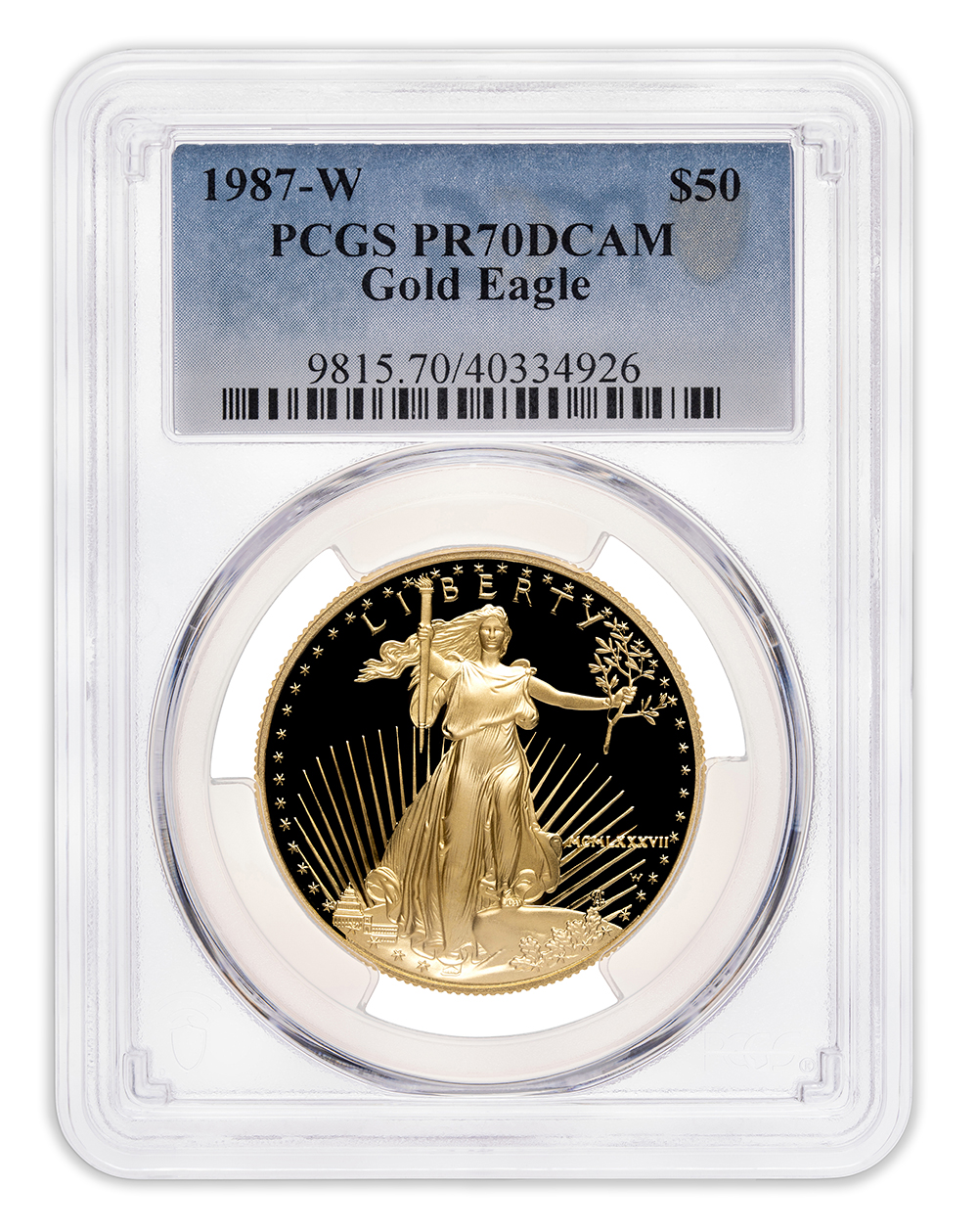 1987-W 1 oz Proof Gold Eagle $50 PCGS PR70
