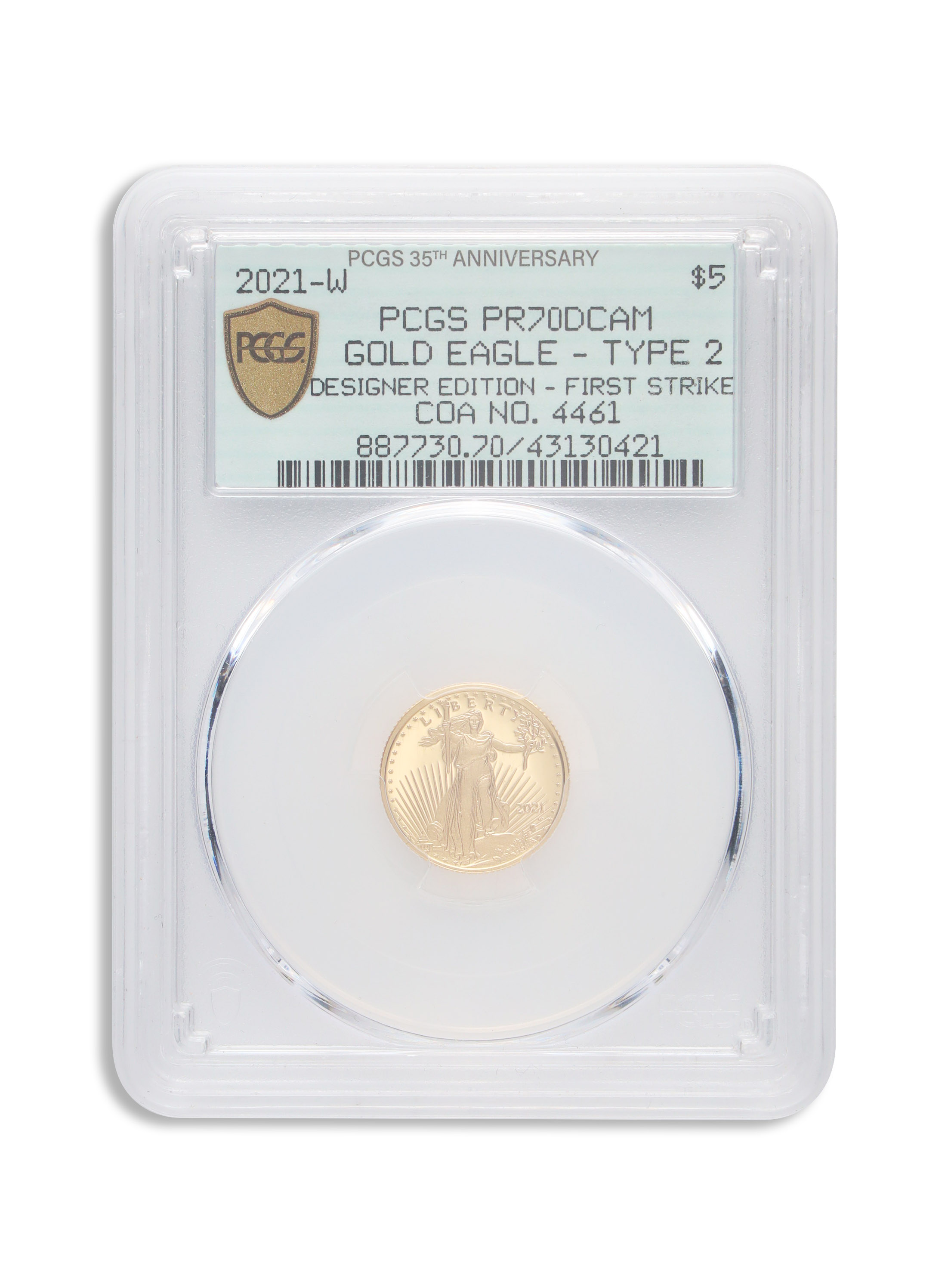 2021-W 1/10 oz Proof Gold Eagle $5 PCGS PR70 FS - Type 2